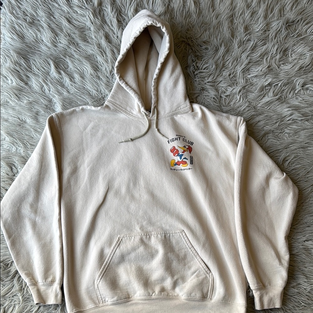 Woody Woodpeckers Fight Club Men's Cream Hoodie- Riot Society Brand Size L